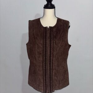 JH Collectibles Brown Suede & Knit Zip Front Vest Size L